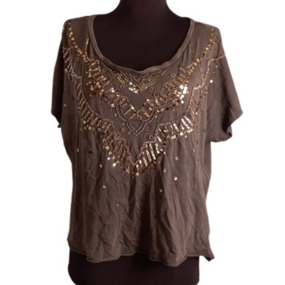Ecote by Anthropologie Open back beaded Top